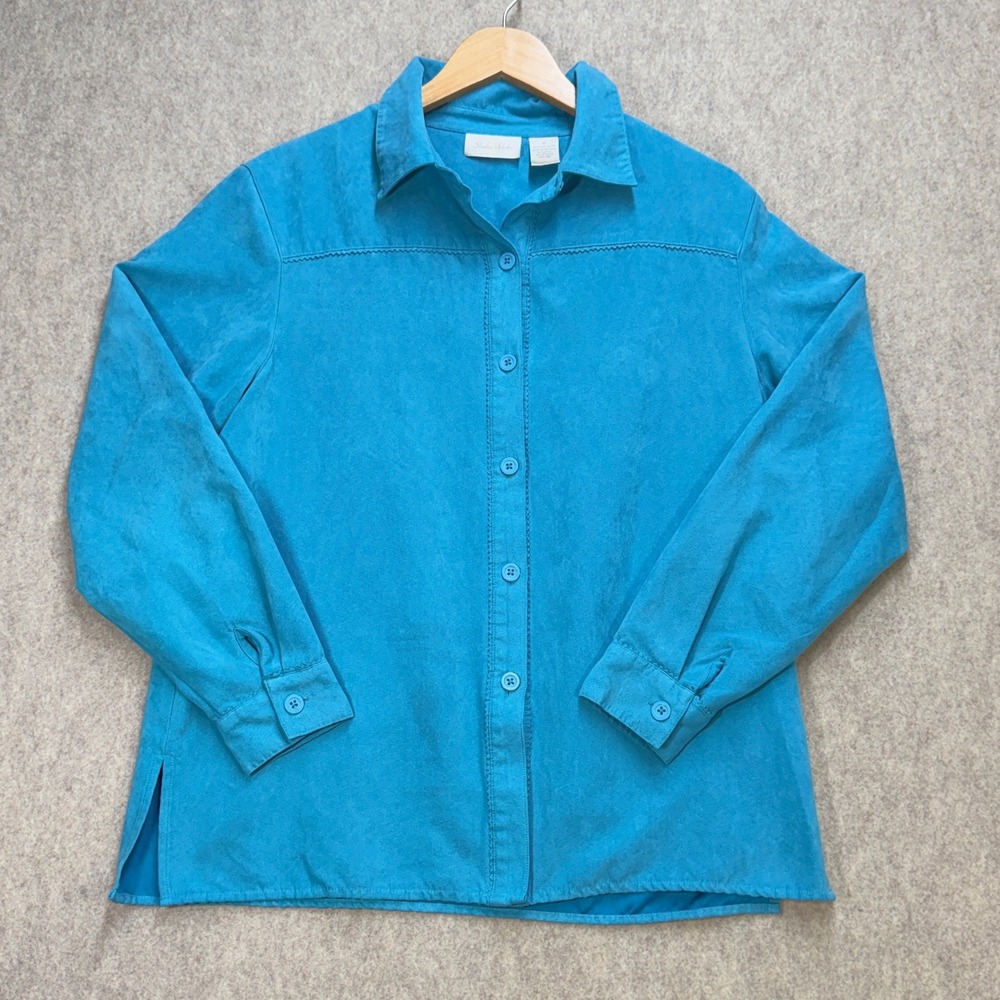 Vintage Studio Works Womens M Blue Coastal Grandma Faux Suede Button Up Shirt